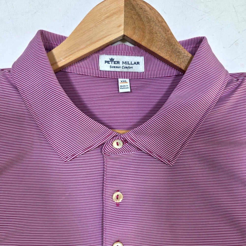 Peter Millar Polo Mens XXL Purple Summer Comfort Striped Short Sleeve Golf Shirt